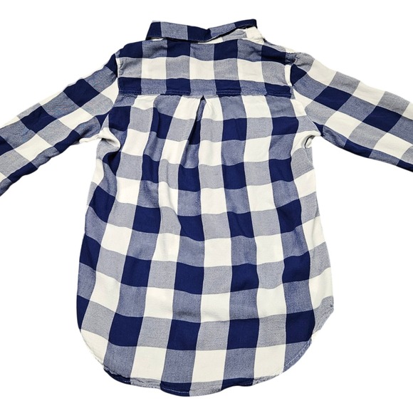 Tinsel Plaid Button Up Shirt Small Navy Blue White Lightweight Casual Minimalist - Picture 3 of 9